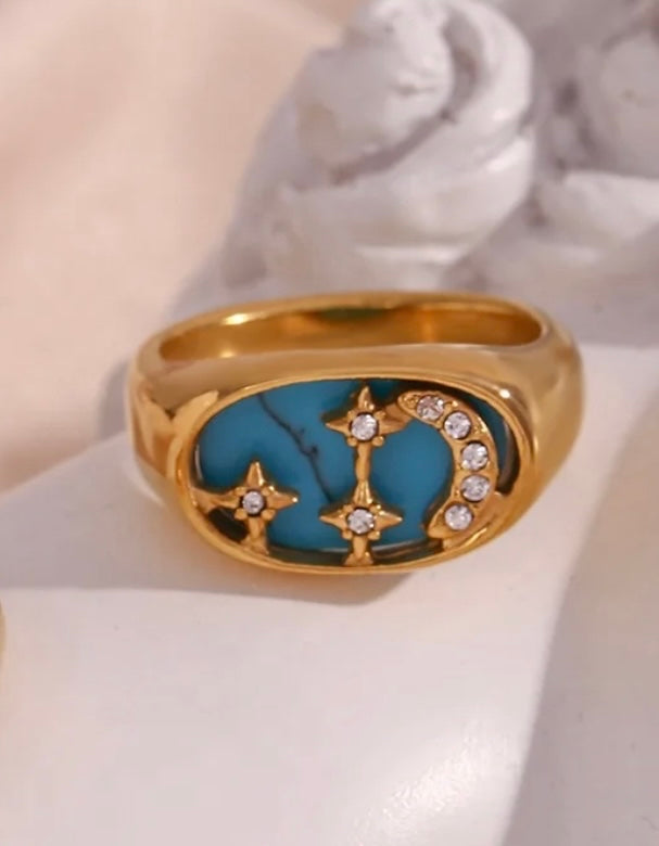 Teal Star Sign Ring
