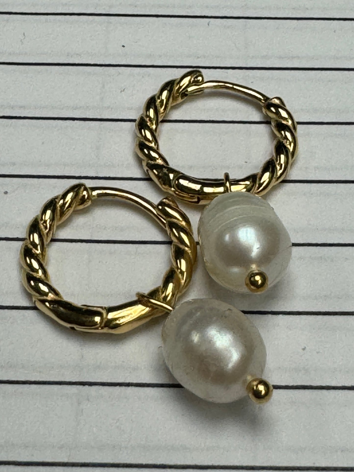 Twisted Hoop Pearl Earrings