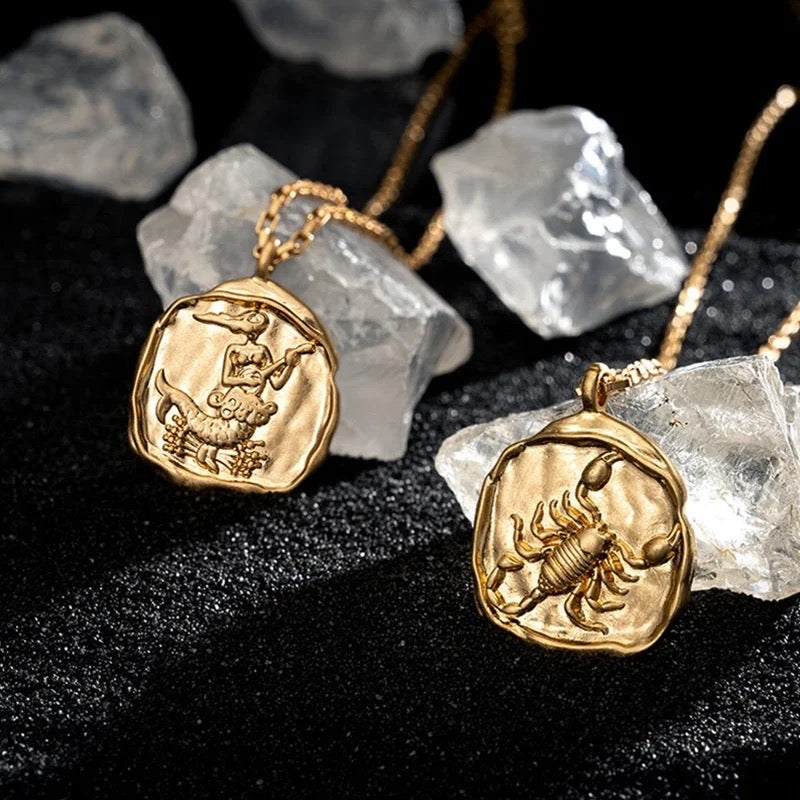 Gold Coin Zodiac Necklace