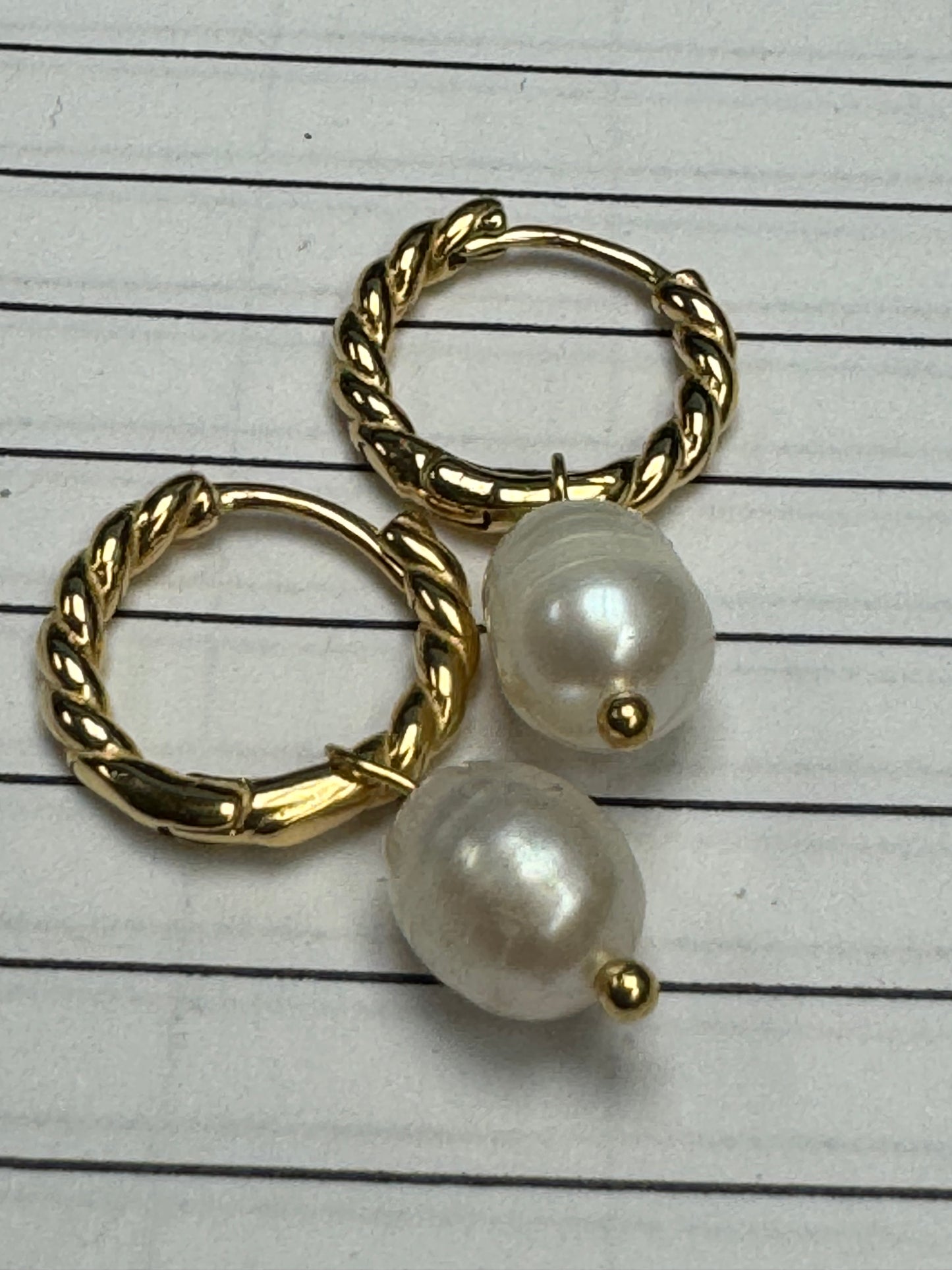 Twisted Hoop Pearl Earrings